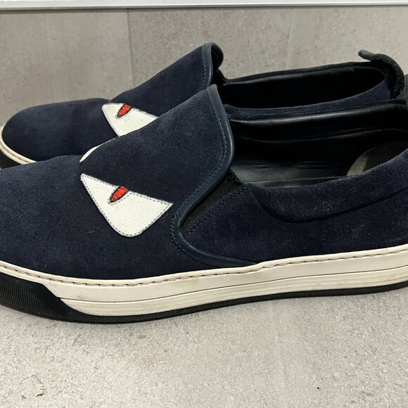 FENDI Monster Slip On Spike Navy Blue Suede Shoes sz US 8 UK 7 - Picture 2 of 8